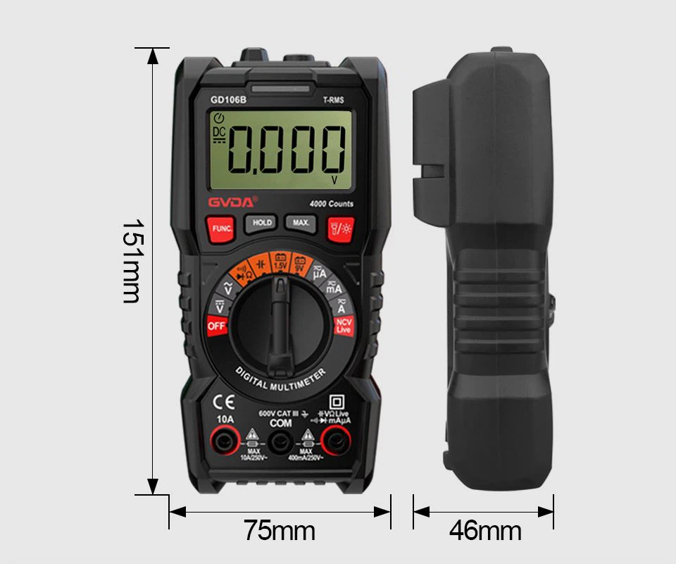 GVDA Professional True RMS Multimeter Digital Auto Julat 600V 10A Dengan 40M ...